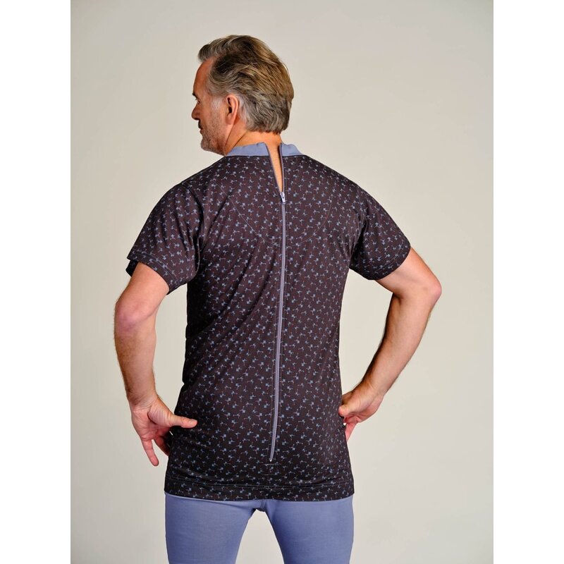 4care Herren Pflege-Pyjama Kurz – Diskreter Overall mit Rücken-RV (1055)