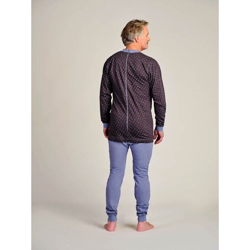 4care Herren Pflege-Pyjama 1090 – Diskreter Overall mit Rücken-RV & langem Bein