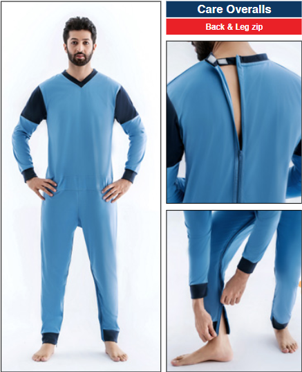 Care Better Pflegeoverall Hellblau – Unisex-Schutzanzug mit schrägem Rücken-RV (CAO_hbl/r)