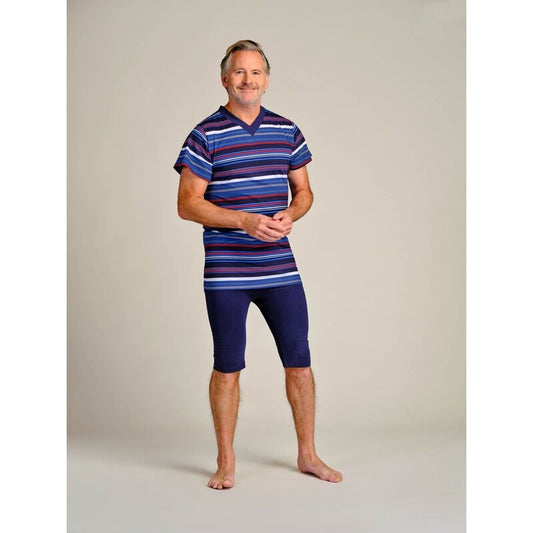 4care Herren Pflege-Pyjama Kurz – Diskreter Overall mit Rücken-RV (1055)