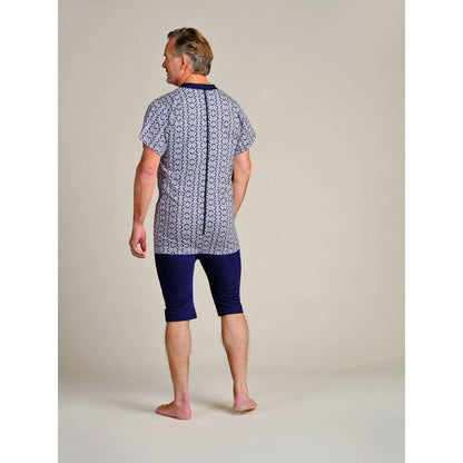 4care Herren Pflege-Pyjama Kurz – Diskreter Overall mit Rücken-RV (1055)