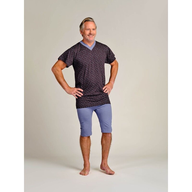 4care Herren Pflege-Pyjama Kurz – Diskreter Overall mit Rücken-RV (1055)