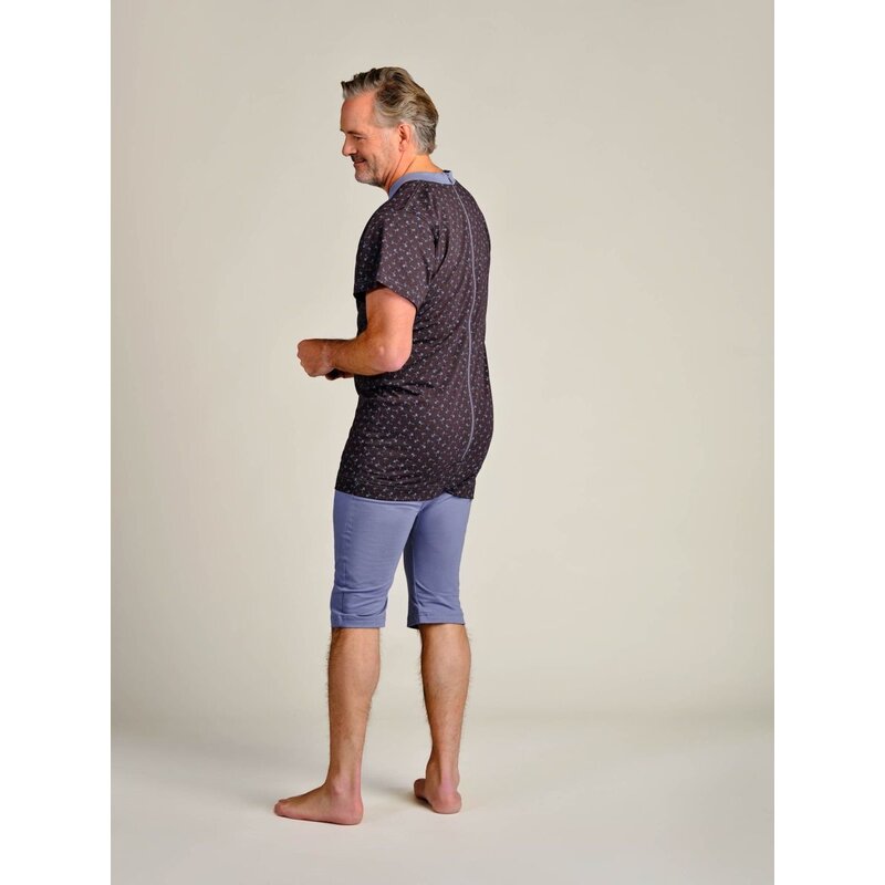 4care Herren Pflege-Pyjama Kurz – Diskreter Overall mit Rücken-RV (1055)