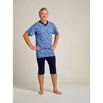 4care Herren Pflege-Pyjama Kurz – Diskreter Overall mit Rücken-RV (1055)