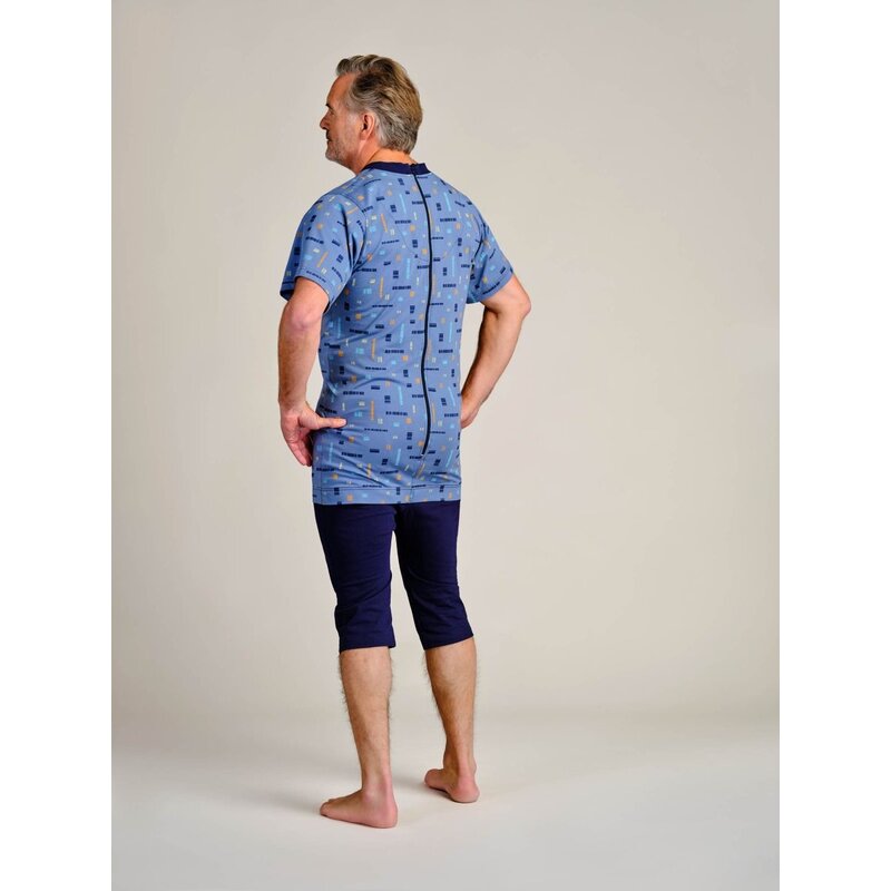 4care Herren Pflege-Pyjama Kurz – Diskreter Overall mit Rücken-RV (1055)