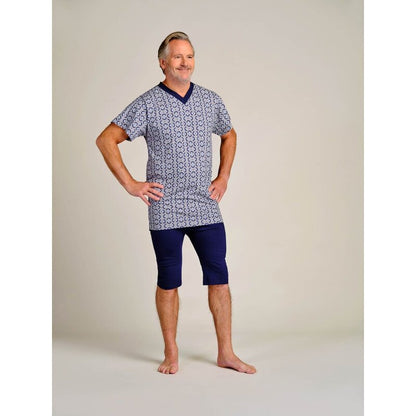 4care Herren Pflege-Pyjama Kurz – Diskreter Overall mit Rücken-RV (1055)