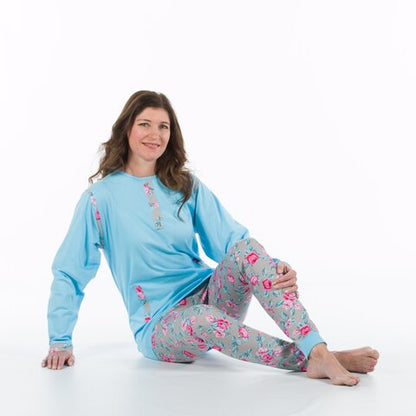 4care Damen Pflege-Pyjama – Diskreter Pflegeoverall mit Rücken-RV & langem Bein