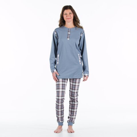 4care Damen Pflege-Pyjama – Diskreter Pflegeoverall mit Rücken-RV & langem Bein