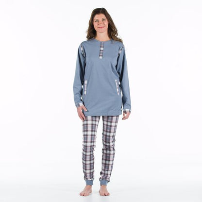 4care Damen Pflege-Pyjama – Diskreter Pflegeoverall mit Rücken-RV & langem Bein