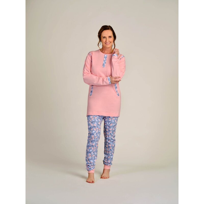 4care Damen Pflege-Pyjama – Diskreter Pflegeoverall mit Rücken-RV & langem Bein