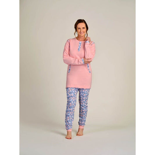 4care Damen Pflege-Pyjama – Diskreter Pflegeoverall mit Rücken-RV & langem Bein