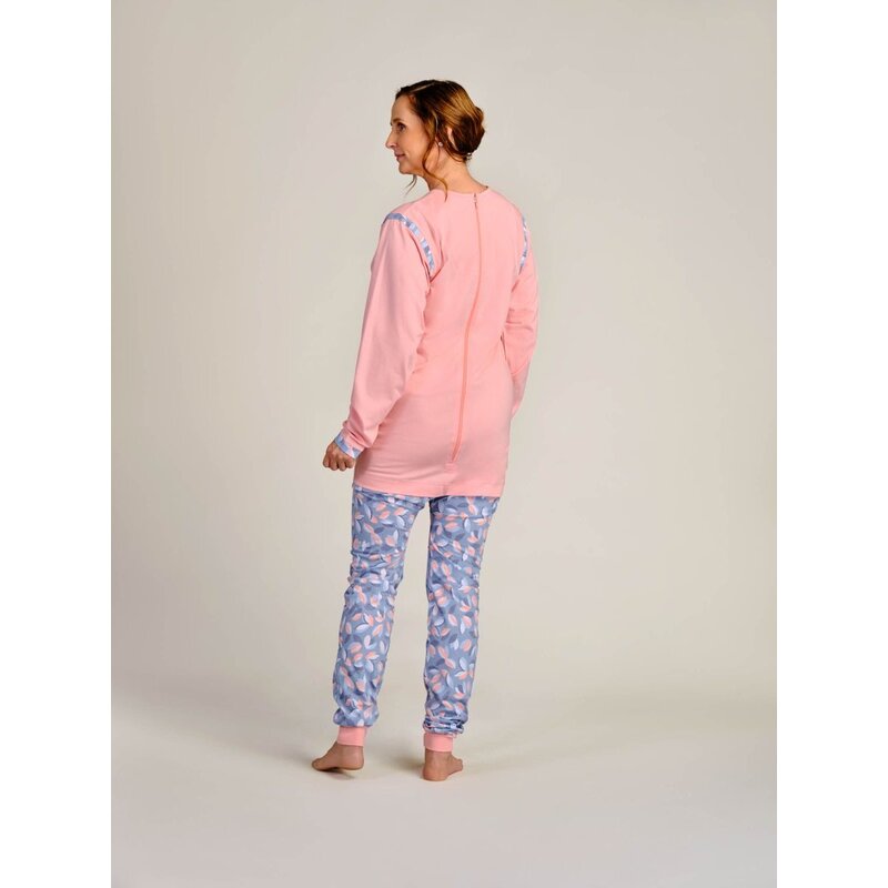 4care Damen Pflege-Pyjama – Diskreter Pflegeoverall mit Rücken-RV & langem Bein