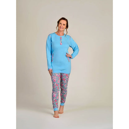 4care Damen Pflege-Pyjama – Diskreter Pflegeoverall mit Rücken-RV & langem Bein