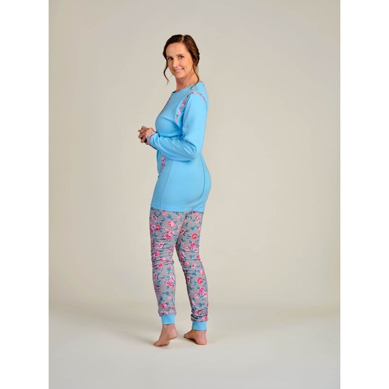 4care Damen Pflege-Pyjama – Diskreter Pflegeoverall mit Rücken-RV & langem Bein