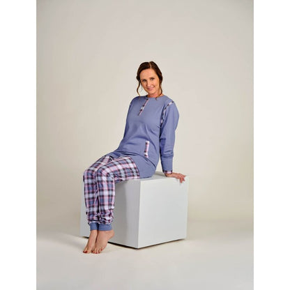 4care Damen Pflege-Pyjama – Diskreter Pflegeoverall mit Rücken-RV & langem Bein