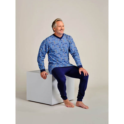 4care Herren Pflege-Pyjama 1090 – Diskreter Overall mit Rücken-RV & langem Bein