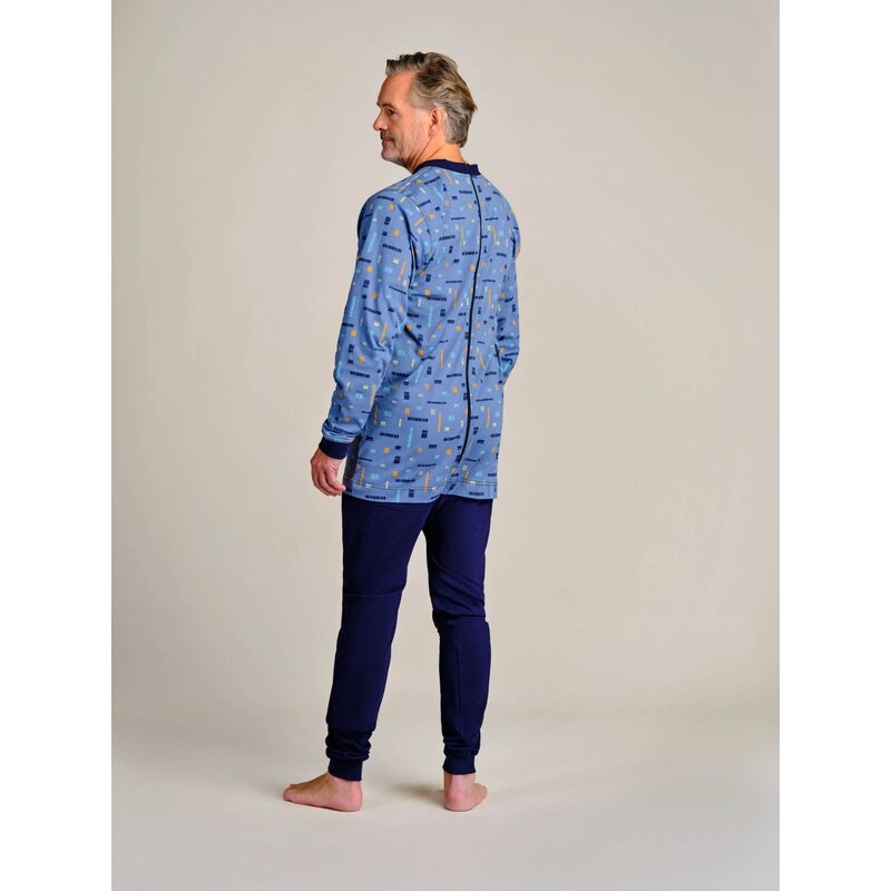 4care Herren Pflege-Pyjama 1090 – Diskreter Overall mit Rücken-RV & langem Bein