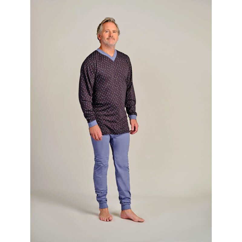 4care Herren Pflege-Pyjama 1090 – Diskreter Overall mit Rücken-RV & langem Bein