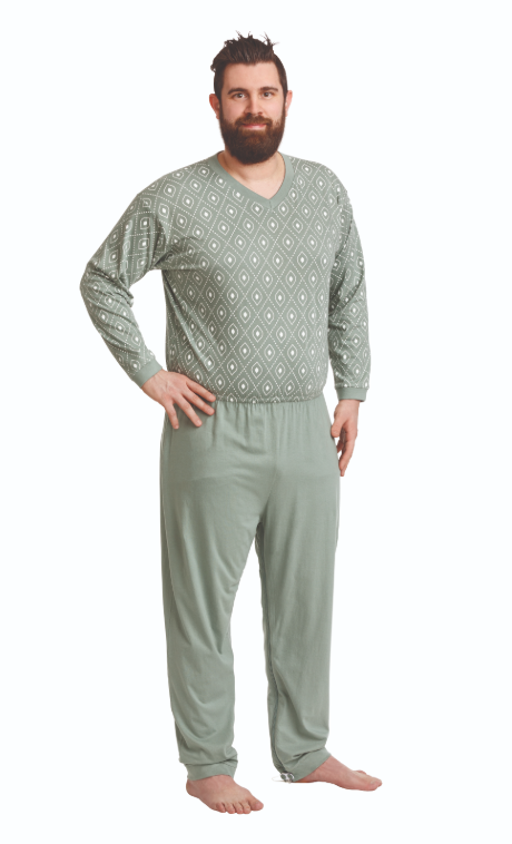 Suprima Pflege-Schlafanzug 4719 Raute helloliv – Pflegeoverall