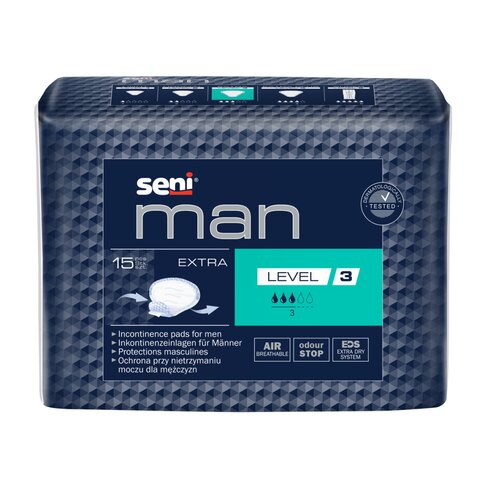 Seni Man Extra Level 3 Inkontinenz-Einlagen für Herren (15 Stück) – 500 ml