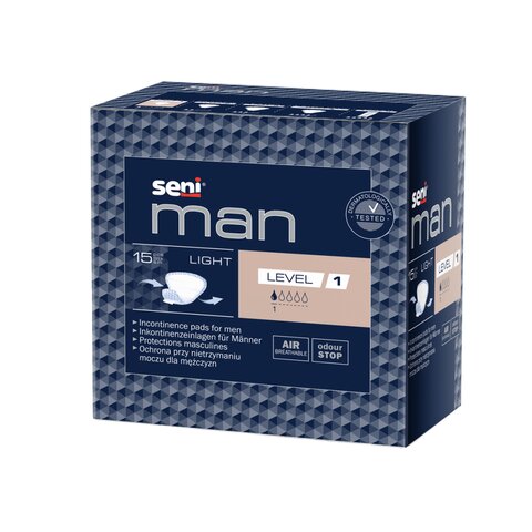 Seni Man Light Level 1 Einlagen für Herren (15 Stück) – Athletischer Schutz (150 ml)