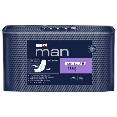 Seni Man Super Level 5 Einlagen für Herren (15 Stück) – Maximale Saugkraft (870 ml)