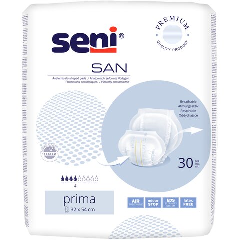 Seni San Prima Anatomische Vorlagen (30 Stück) – Mittlere Inkontinenz (1.100 ml)