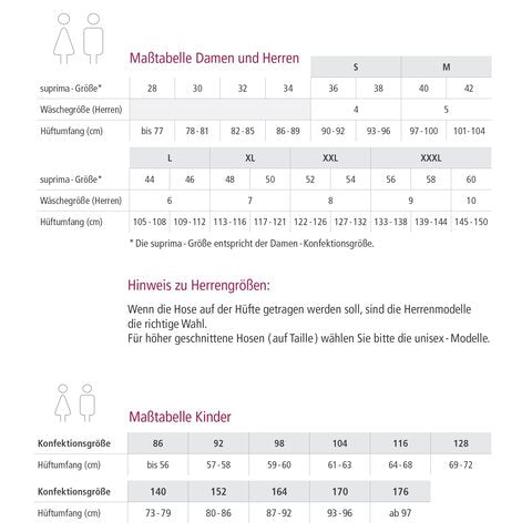 Größentabelle für Suprima Bodyguard Slip 3 Unisex (1259) – Schutz bei schwerer Inkontinenz